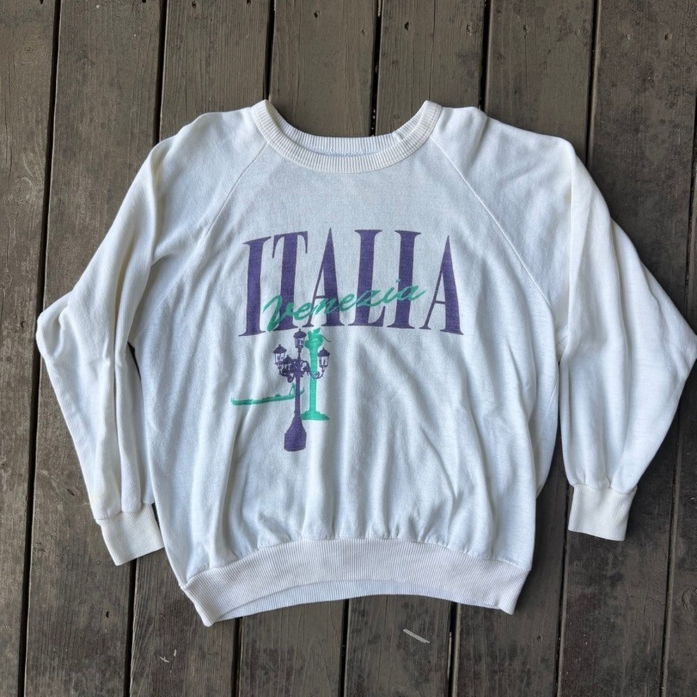 Vintage Italia Venezia Graphic Sweatshirt White Raglan Pullover Retro Streetwear